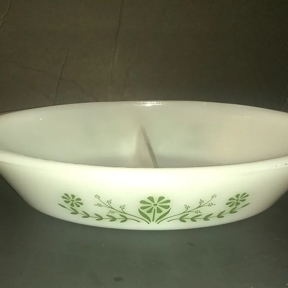 Glasbake Milk Glass Oval Divided Baking Dish